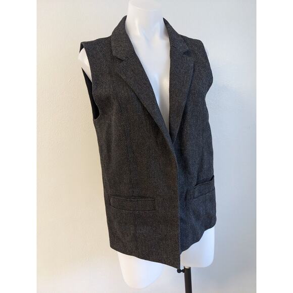Club Monaco Size Medium Herringbone Vest Black Grey Black Pockets Sleeveless - Picture 3 of 10